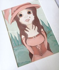 Fantasy original painting of a forest witch with big eyes
