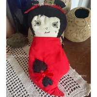 Red Fabric Plush Handmade Doll, Hand Sewn and Hand Painted Face