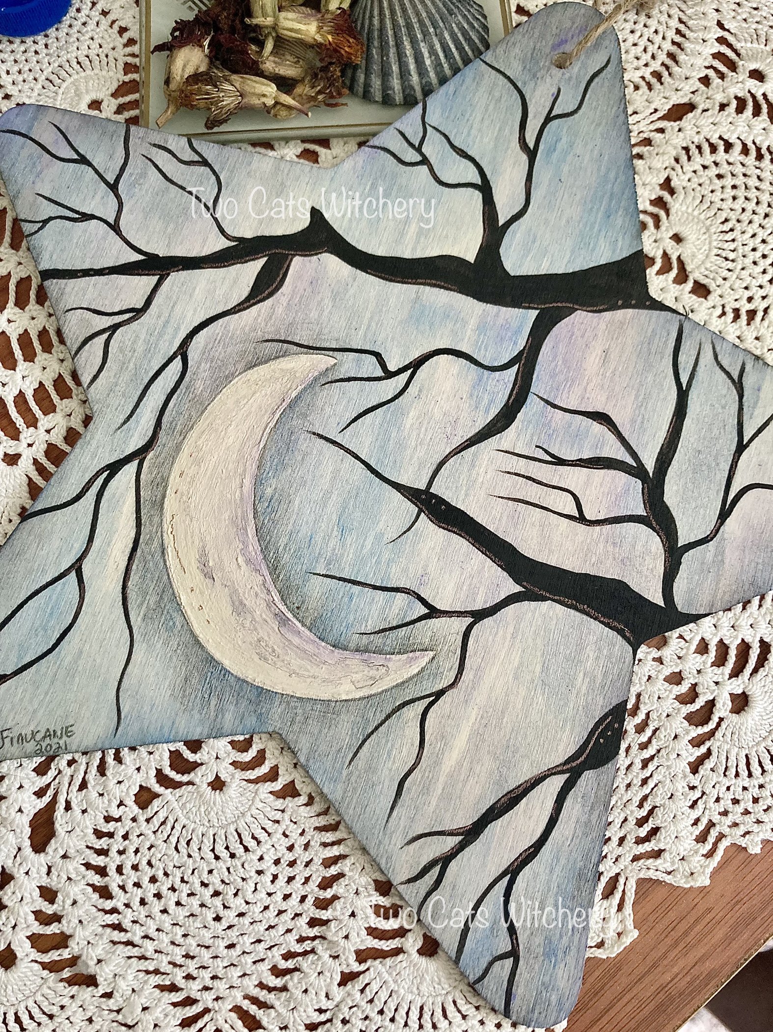 crescent moon original paintings with black branches